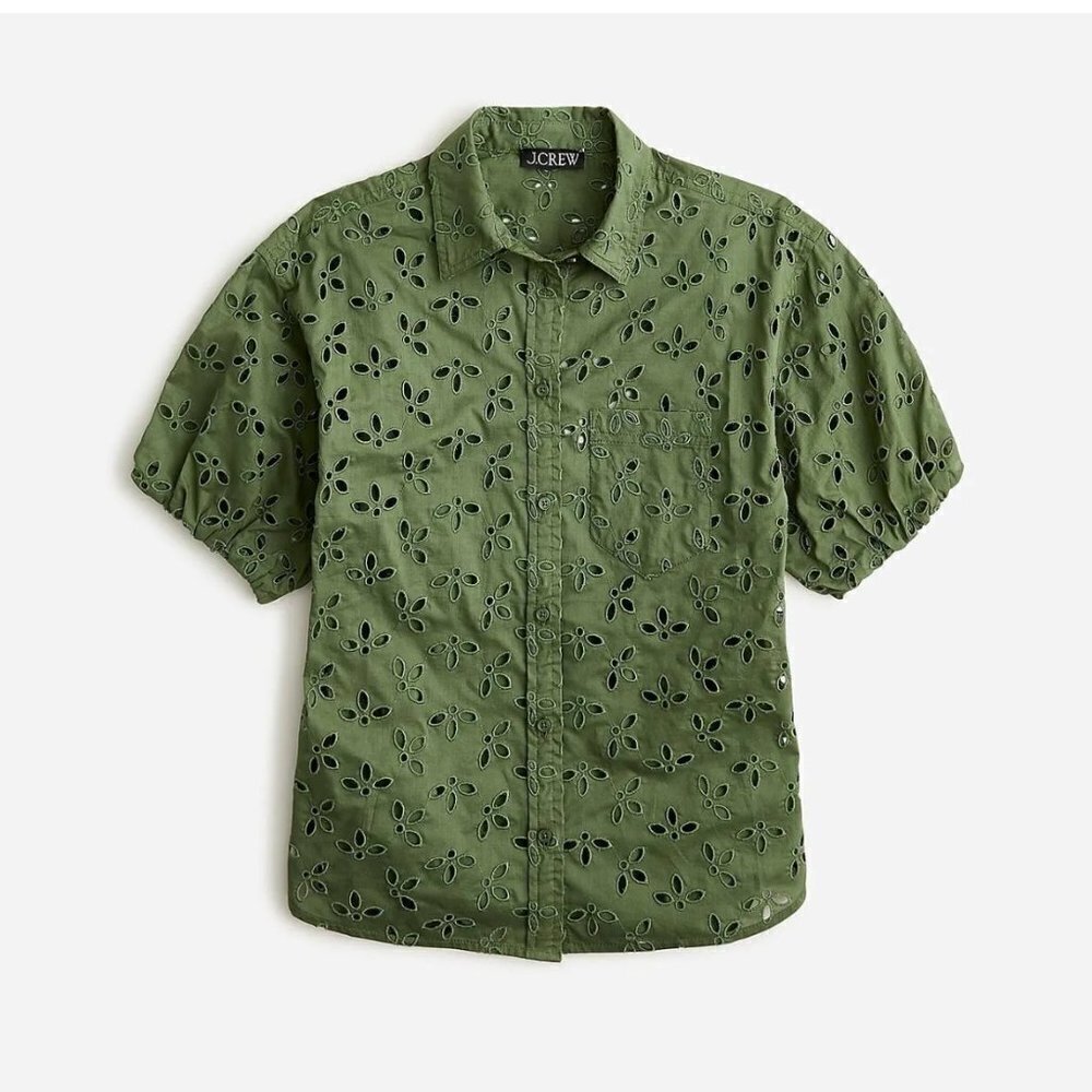 J. Crew Spring garden top shirt eyelet BQ223 Green 0
